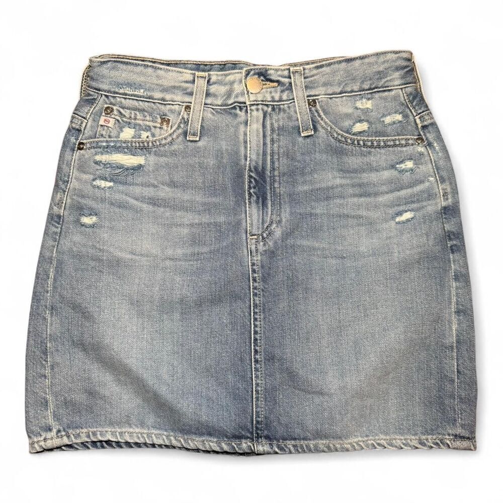 AG Adriano Goldschmied distressed light wash denim mini skirt Sz 25R